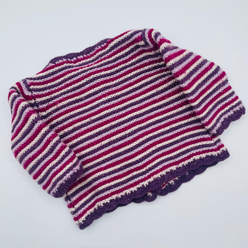 Janie‎ & Jack Striped Wool Cashmere Scallop Cardigan Sweater Purple Cute 6-12 - Picture 5 of 5